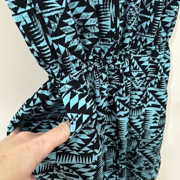 PINK REPUBLIC Aztec Short Dress Sz S Turquoise Black Bar Back Pockets Soft - Picture 3 of 11